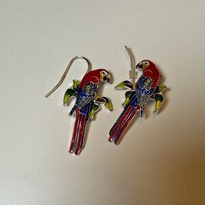 Vintage Zarah Sterling Silver Enamel Parrot Earrings,